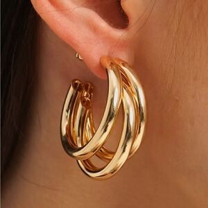 ZARA 14K GOLD CHUNKY STATEMENT TRIO EARRINGS LIGHTWEIGHT